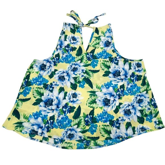 Forever 21 Tank Top Womens Juniors Small Blue Floral Crop Tie Neck - Picture 8 of 10